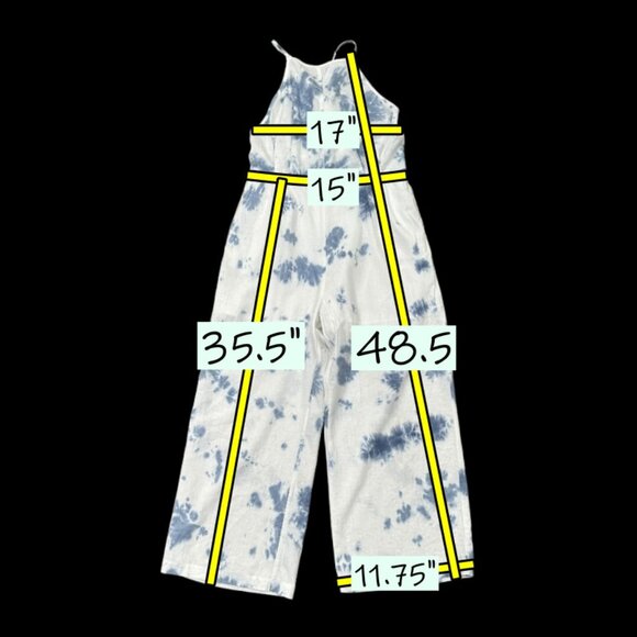 FATE Linen Blend Sleeveless Romper Jumper MEDIUM White Blue Tie Dye Beachy BOHO - Picture 9 of 9